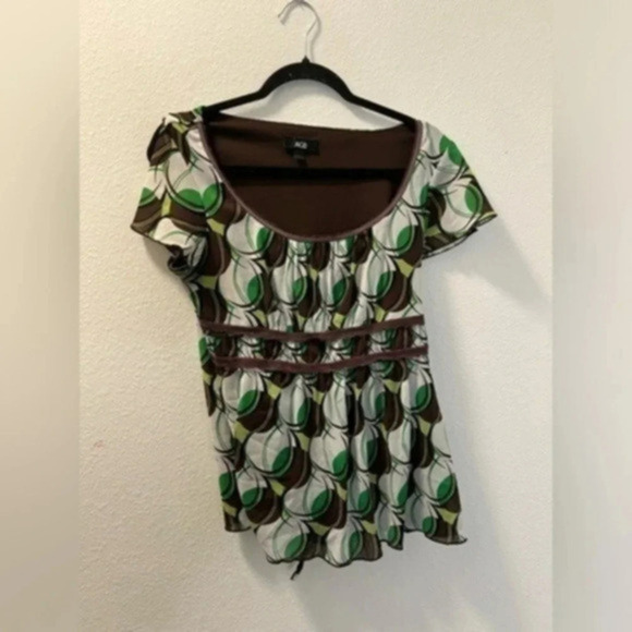 AGB vintage green and brown printed babydoll top♥️ - Picture 1 of 4